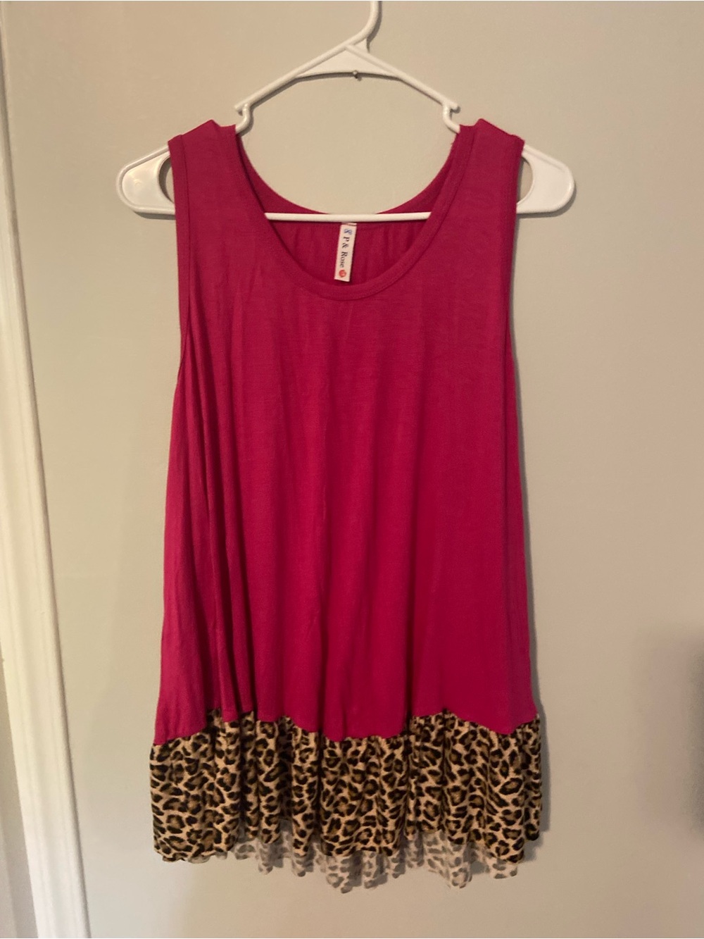 Hot Pink Tank with Leopard Ruffle Hem